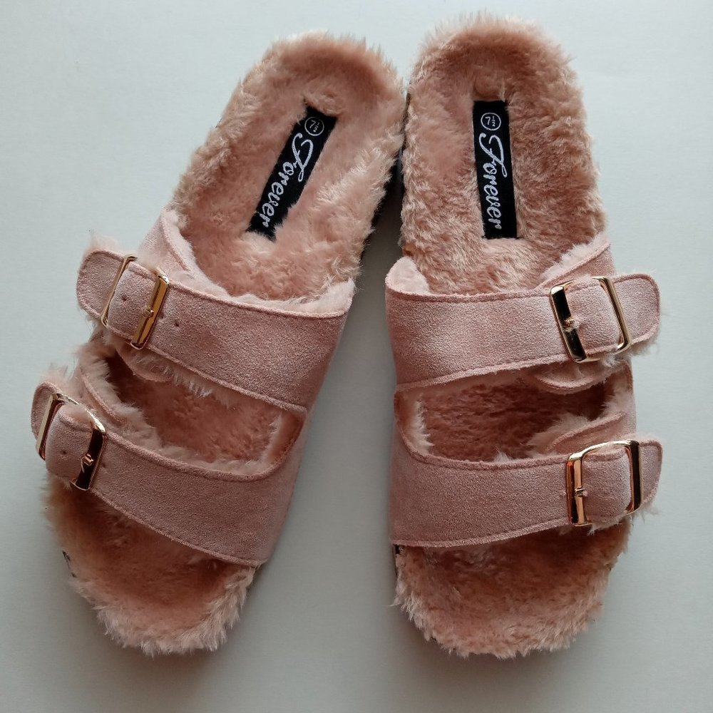 Faux Fur Lined Molded Footbed Sandal, Slide in.
